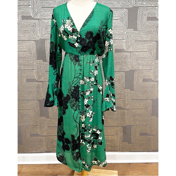 FREE PEOPLE Mixed Print Twist Dress in Green - Picture 2 of 10